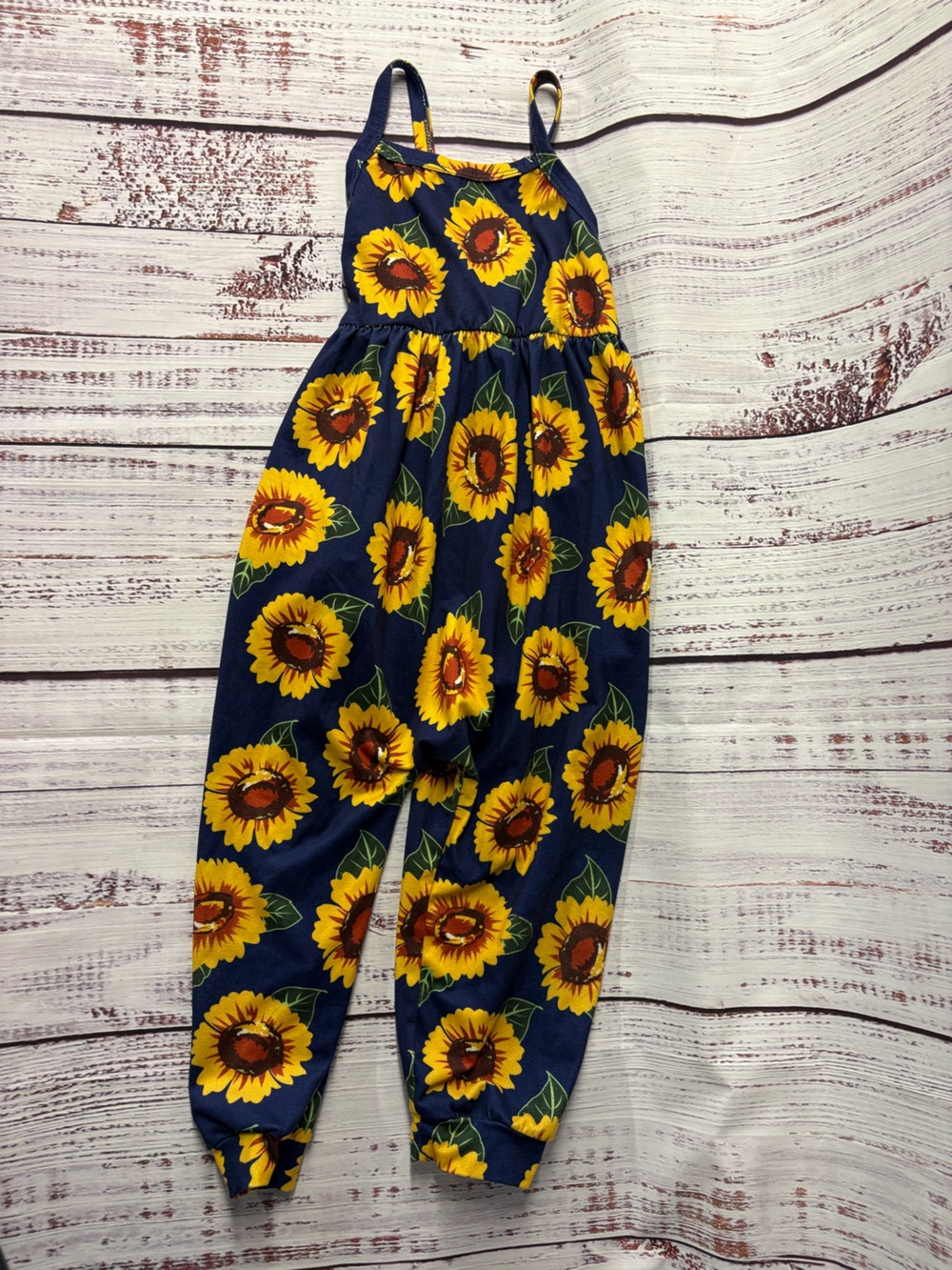 Sunflower Print Navy Girls' One-Piece Jumpsuit